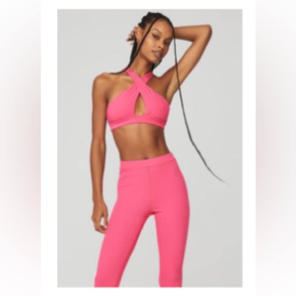 alo ribbed pink set